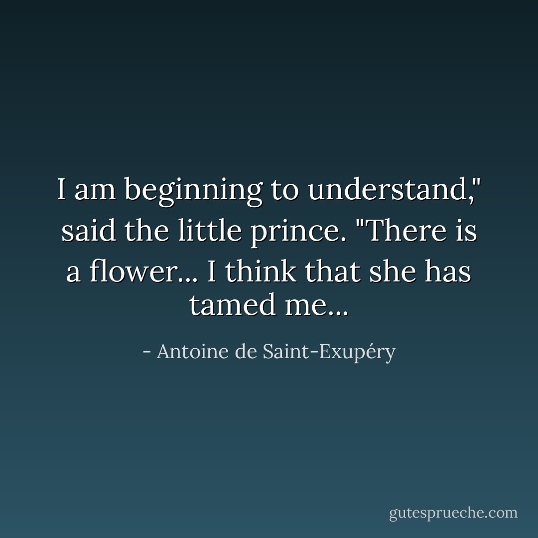 I am beginning to understand," said the little prince. "There is a flower... I think that she has tamed me... - Antoine de Saint-Exupéry