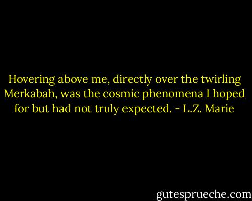 Hovering above me, directly over the twirling Merkabah, was the cosmic phenomena I hoped for but had not truly expected. - L.Z. Marie