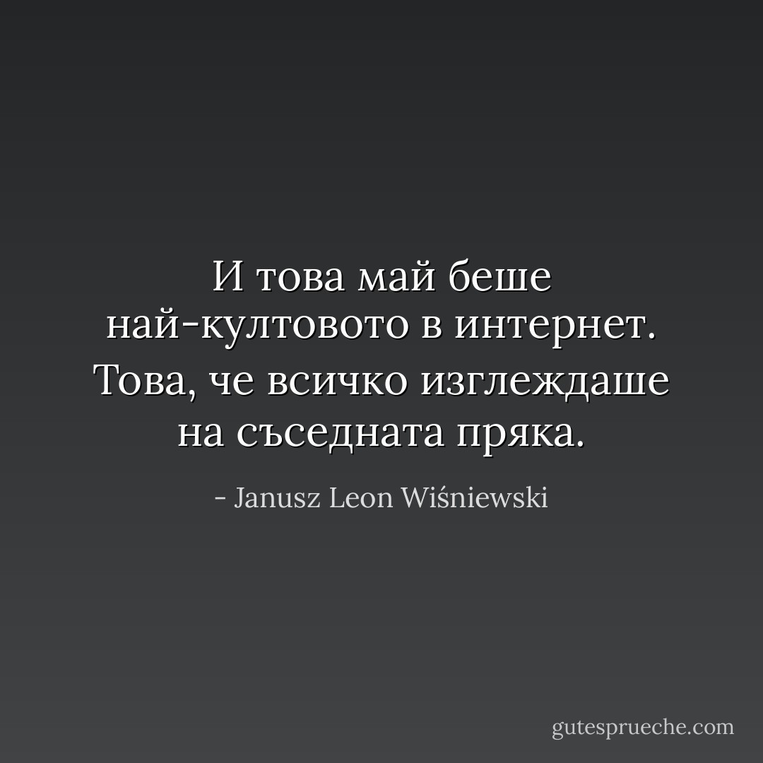 И това май беше най-култовото в интернет. Това, че всичко изглеждаше на съседната пряка. - Janusz Leon Wiśniewski