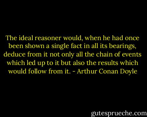 The ideal reasoner would, when he had once been shown a single fact in all its bearings, deduce from it not only all the chain of events which led up to it but also the results which would follow from it. - Arthur Conan Doyle