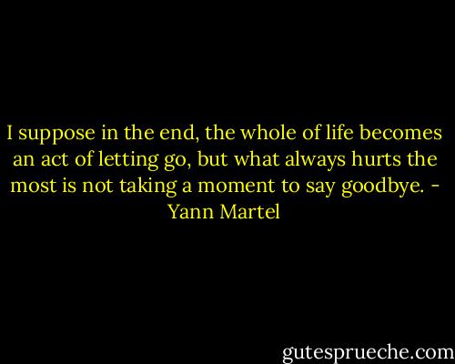 I suppose in the end, the whole of life becomes an act of letting go, but what always hurts the most is not taking a moment to say goodbye. - Yann Martel