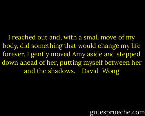 I reached out and, with a small move of my body, did something that would change my life forever. I gently moved Amy aside and stepped down ahead of her, putting myself between her and the shadows. - David  Wong