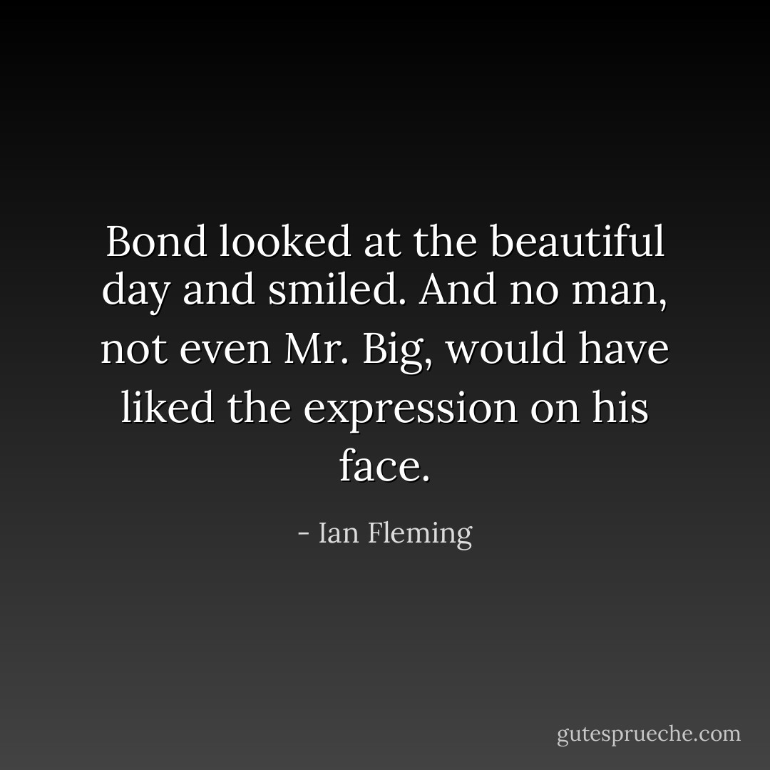Bond looked at the beautiful day and smiled. And no man, not even Mr. Big, would have liked the expression on his face. - Ian Fleming