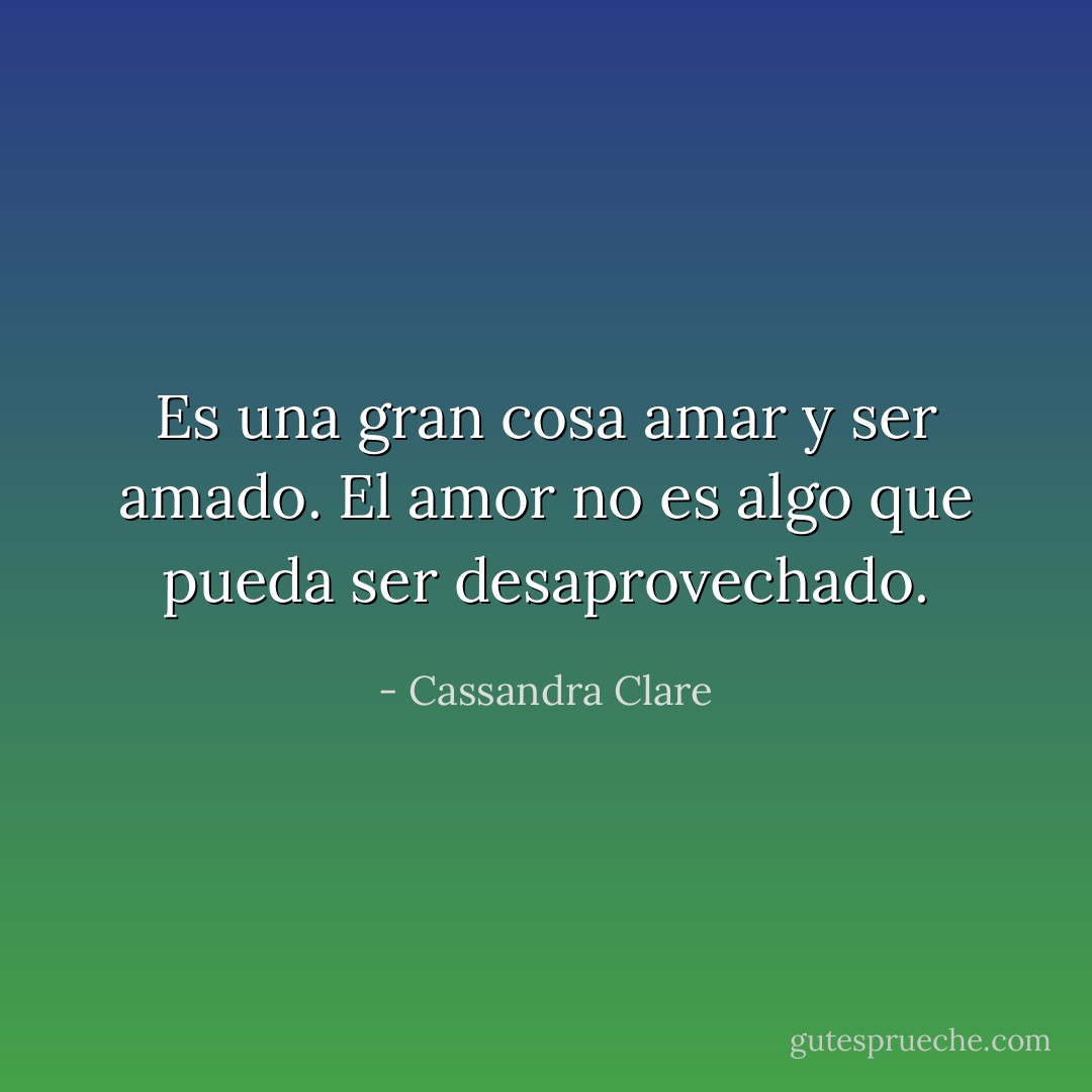 Es una gran cosa amar y ser amado. El amor no es algo que pueda ser desaprovechado. - Cassandra Clare