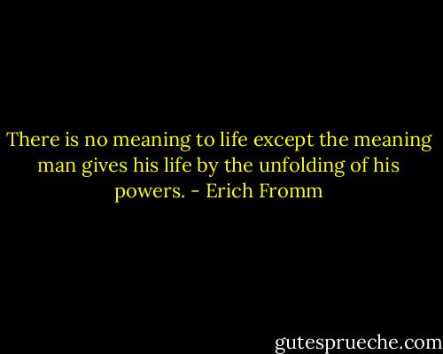 There is no meaning to life except the meaning man gives his life by the unfolding of his powers. - Erich Fromm