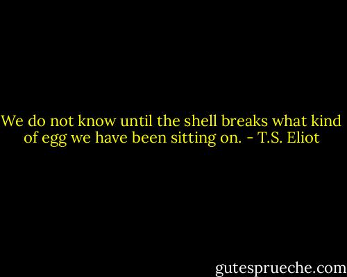 We do not know until the shell breaks what kind of egg we have been sitting on. - T.S. Eliot