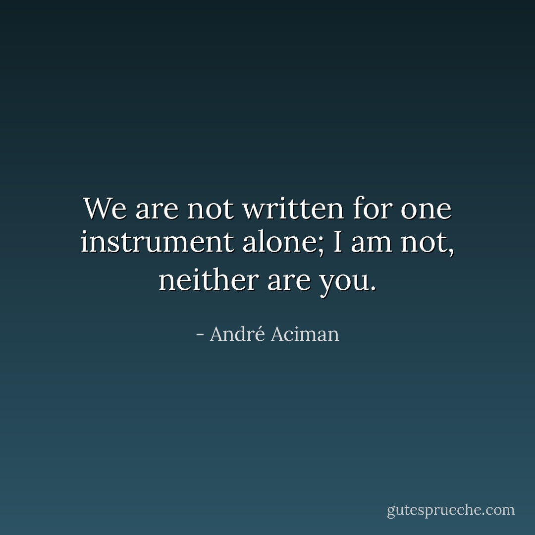 We are not written for one instrument alone; I am not, neither are you. - André Aciman