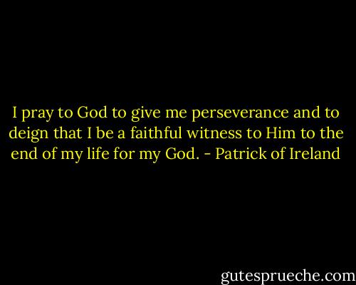 I pray to God to give me perseverance and to deign that I be a faithful witness to Him to the end of my life for my God. - Patrick of Ireland