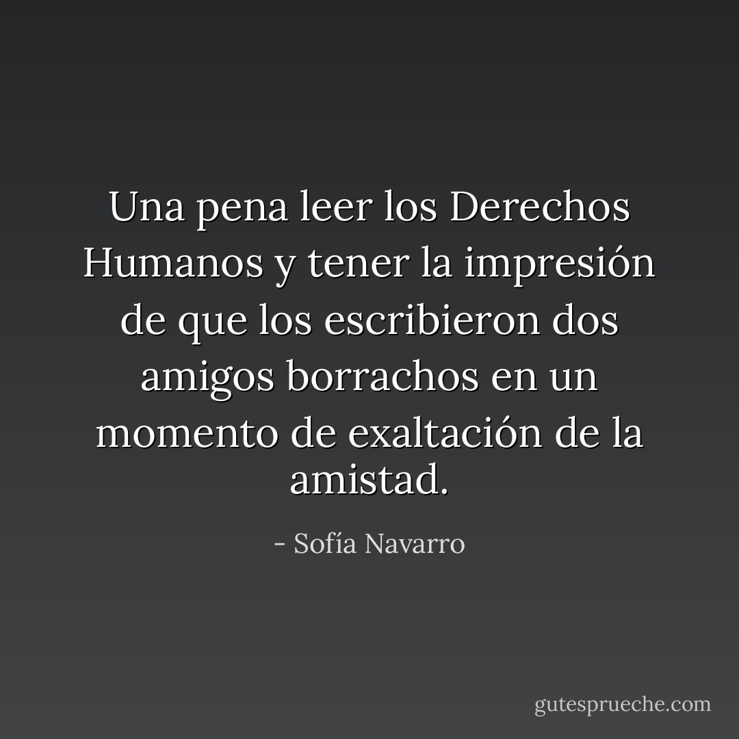 Una pena leer los Derechos Humanos y tener la impresión de que los escribieron dos amigos borrachos en un momento de exaltación de la amistad. - Sofía Navarro
