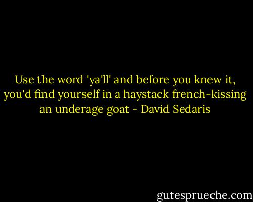 Use the word 'ya'll' and before you knew it, you'd find yourself in a haystack french-kissing an underage goat - David Sedaris