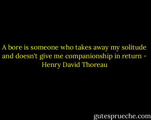 A bore is someone who takes away my solitude and doesn't give me companionship in return - Henry David Thoreau