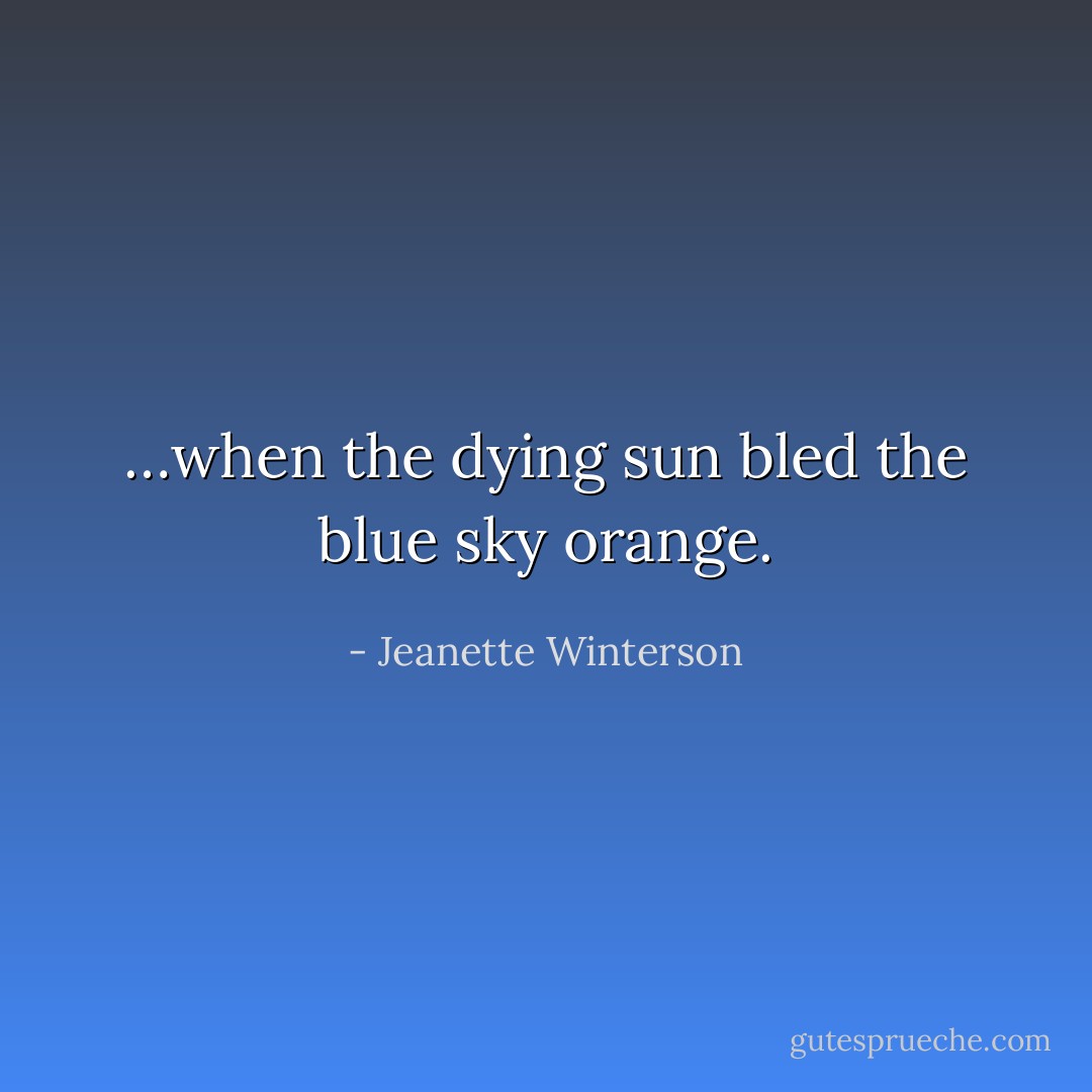 …when the dying sun bled the blue sky orange. - Jeanette Winterson