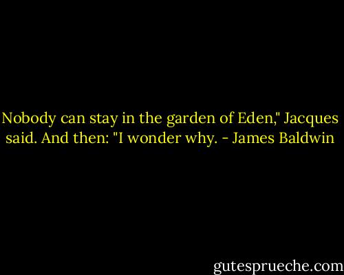 Nobody can stay in the garden of Eden," Jacques said. And then: "I wonder why. - James Baldwin