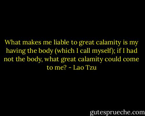 What makes me liable to great calamity is my having the body (which I call myself); if I had not the body, what great calamity could come to me? - Lao Tzu