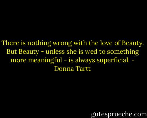 There is nothing wrong with the love of Beauty. But Beauty - unless she is wed to something more meaningful - is always superficial. - Donna Tartt