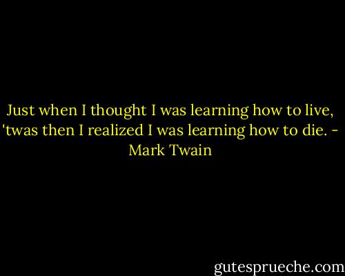 Just when I thought I was learning how to live, 'twas then I realized I was learning how to die. - Mark Twain