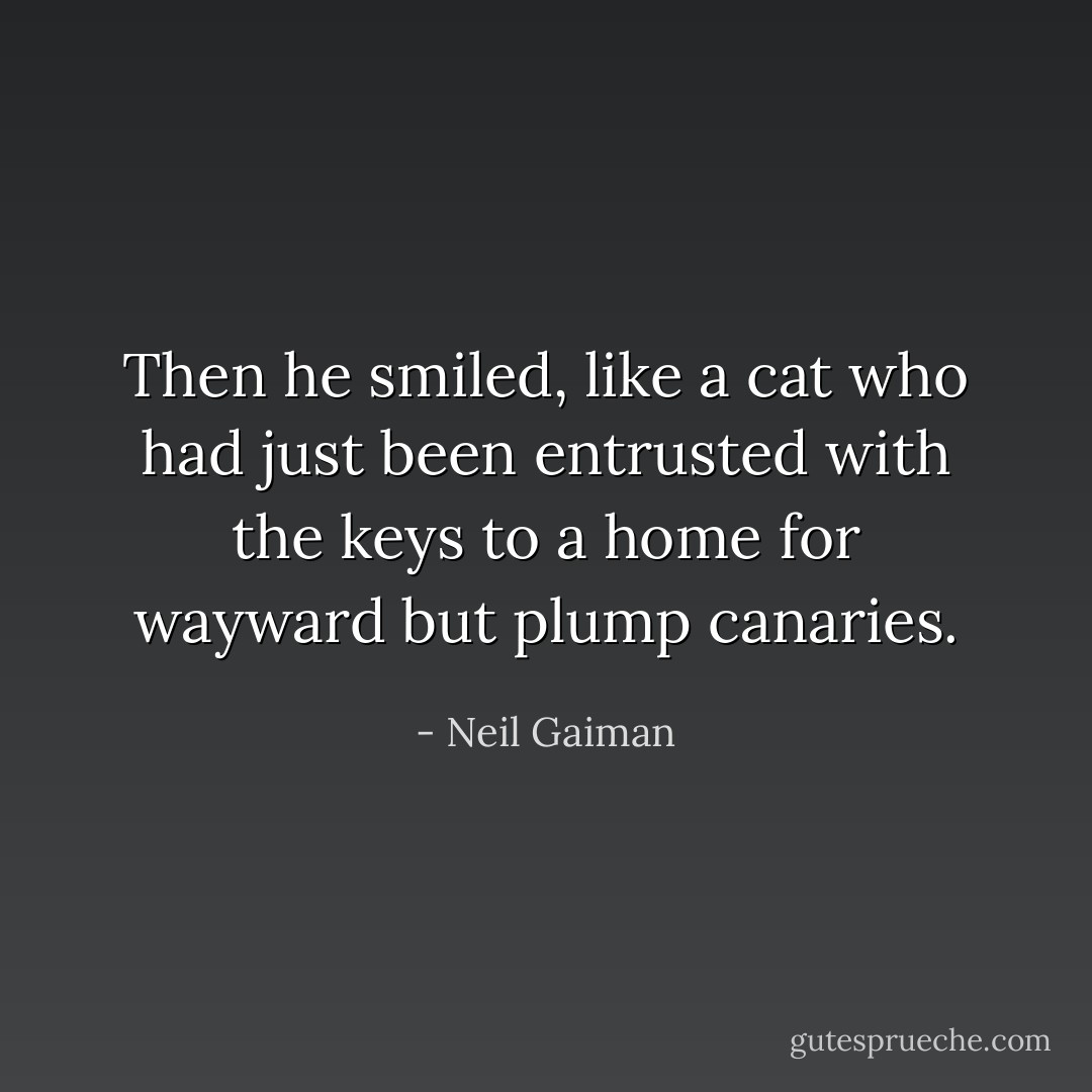 Then he smiled, like a cat who had just been entrusted with the keys to a home for wayward but plump canaries. - Neil Gaiman