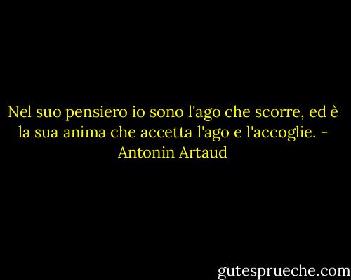 Nel suo pensiero io sono l'ago che scorre, ed è la sua anima che accetta l'ago e l'accoglie. - Antonin Artaud