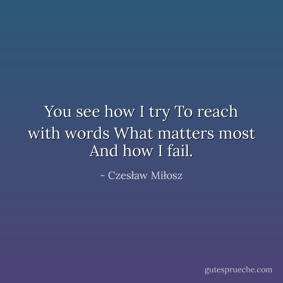 You see how I try<br />To reach with words<br />What matters most<br />And how I fail. - Czesław Miłosz