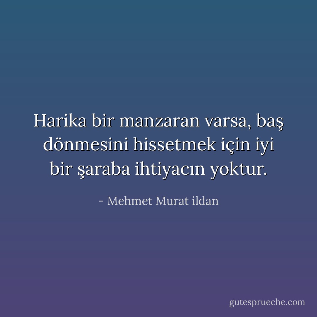 Harika bir manzaran varsa, baş dönmesini hissetmek için iyi bir şaraba ihtiyacın yoktur. - Mehmet Murat ildan