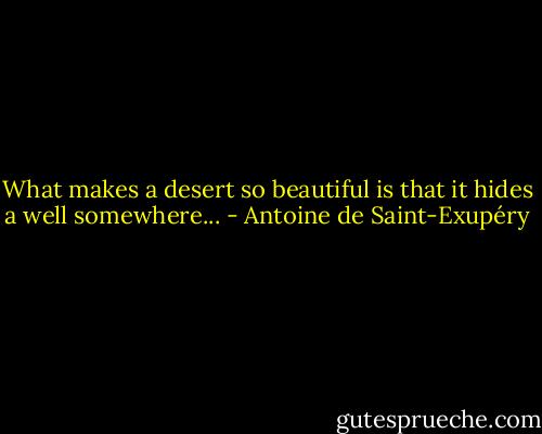 What makes a desert so beautiful is that it hides a well somewhere... - Antoine de Saint-Exupéry