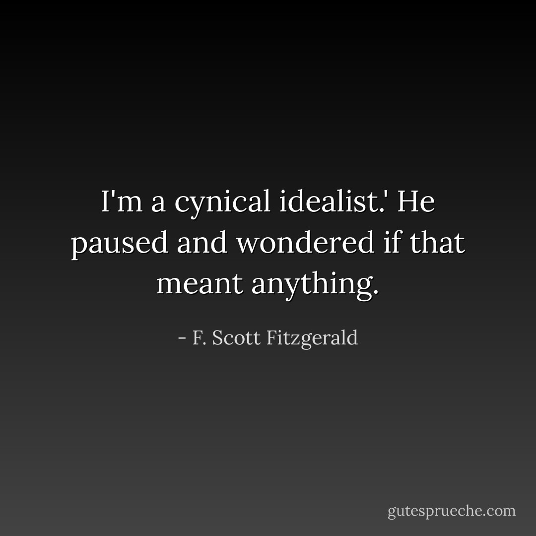 I'm a cynical idealist.' He paused and wondered if that meant anything. - F. Scott Fitzgerald
