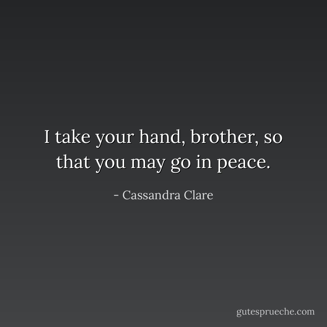 I take your hand, brother, so that you may go in peace. - Cassandra Clare
