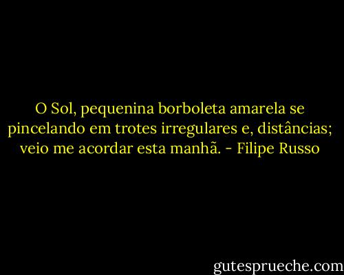 O Sol, pequenina borboleta amarela se pincelando em trotes irregulares e, distâncias; veio me acordar esta manhã. - Filipe Russo