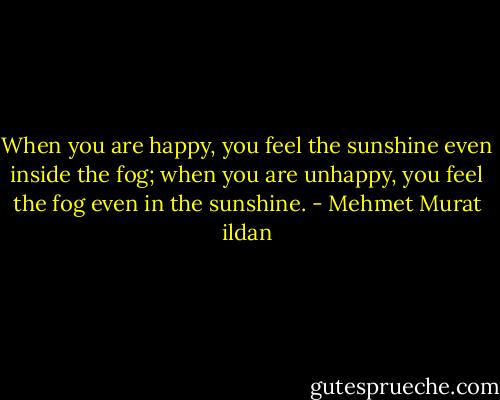 When you are happy, you feel the sunshine even inside the fog; when you are unhappy, you feel the fog even in the sunshine. - Mehmet Murat ildan