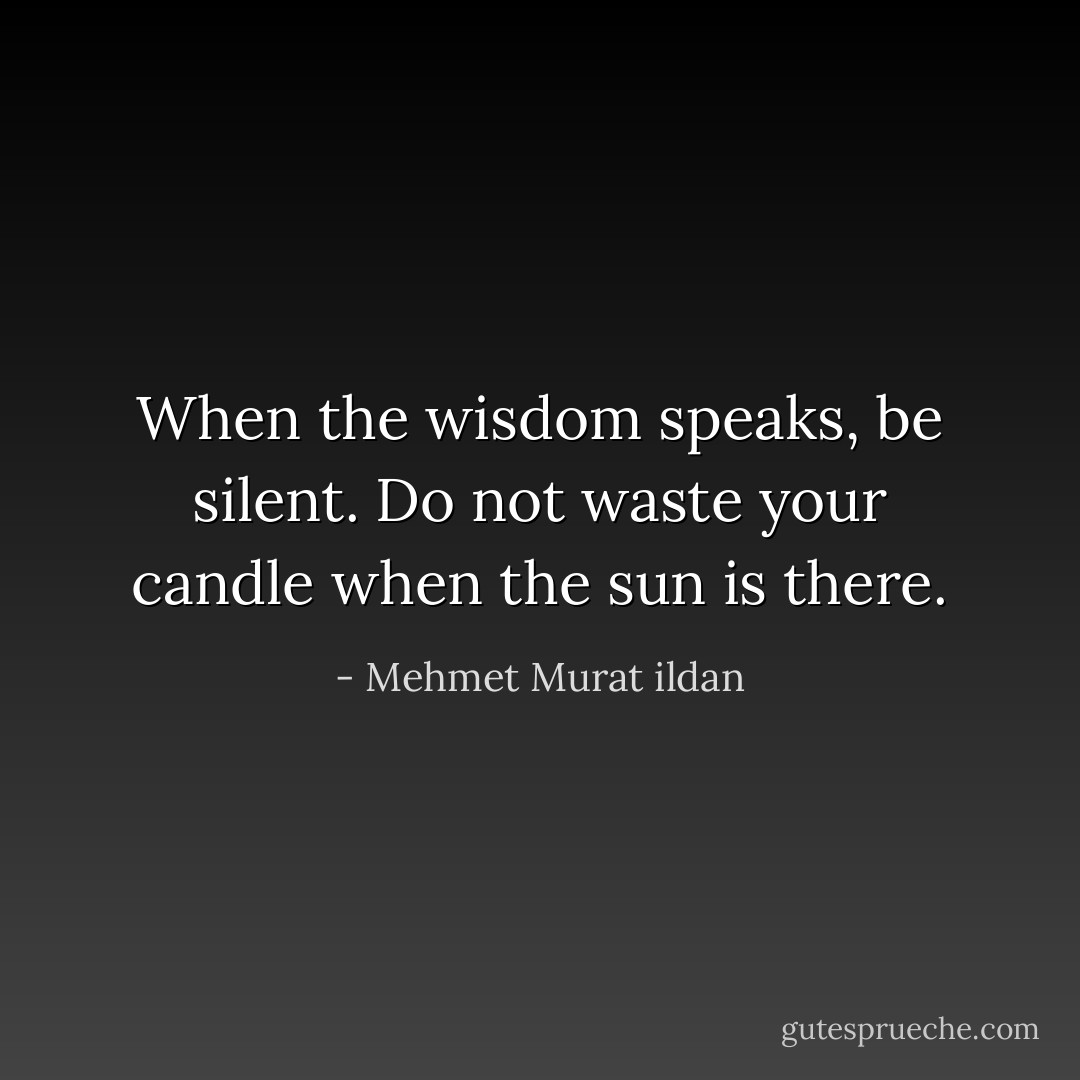 When the wisdom speaks, be silent. Do not waste your candle when the sun is there. - Mehmet Murat ildan