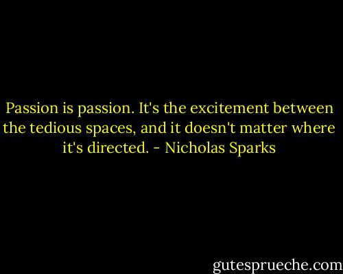 Passion is passion. It's the excitement between the tedious spaces, and it doesn't matter where it's directed. - Nicholas Sparks