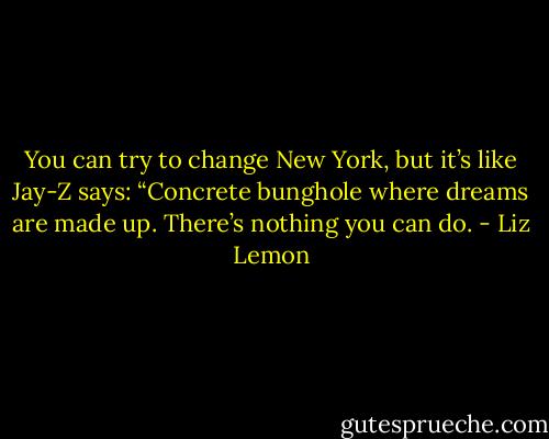 You can try to change New York, but it’s like Jay-Z says: “Concrete bunghole where dreams are made up. There’s nothing you can do. - Liz Lemon