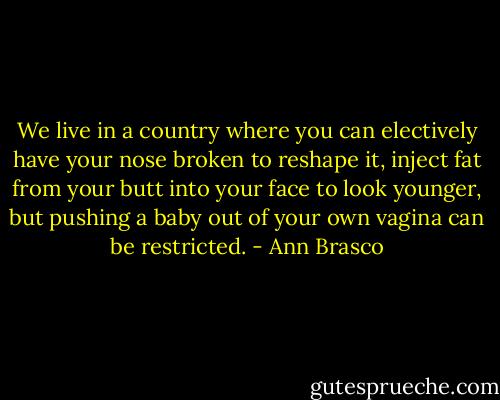We live in a country where you can electively have your nose broken to reshape it, inject fat from your butt into your face to look younger, but pushing a baby out of your own vagina can be restricted. - Ann Brasco