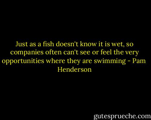 Just as a fish doesn't know it is wet, so companies often can't see or feel the very opportunities where they are swimming - Pam  Henderson