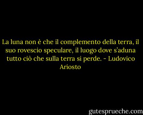 La luna non è che il complemento della terra, il suo rovescio speculare, il luogo dove s’aduna tutto ciò che sulla terra si perde. - Ludovico Ariosto