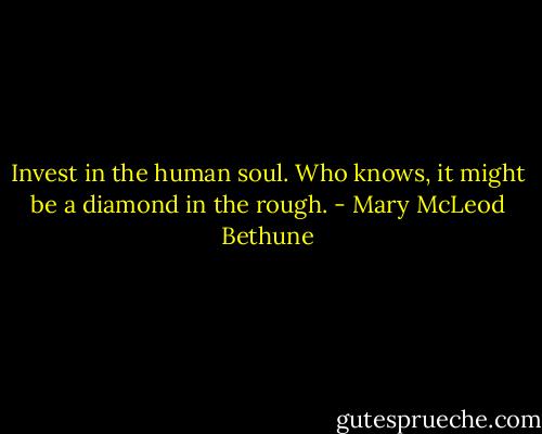 Invest in the human soul. Who knows, it might be a diamond in the rough. - Mary McLeod Bethune
