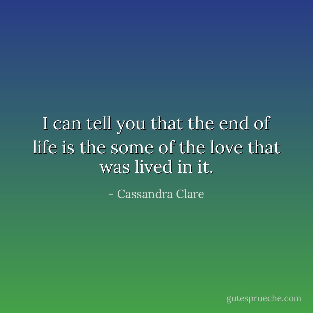 I can tell you that the end of life is the some of the love that was lived in it. - Cassandra Clare