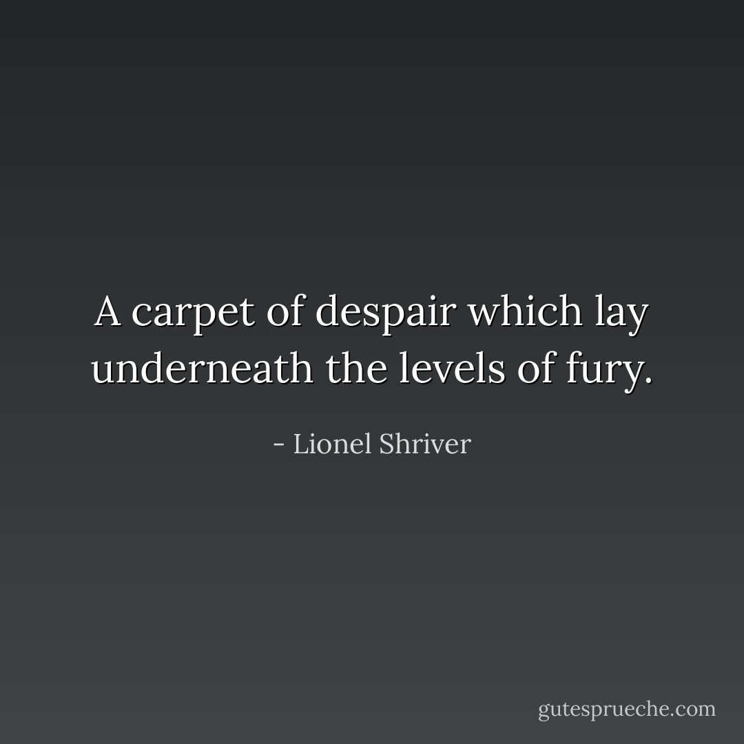 A carpet of despair which lay underneath the levels of fury. - Lionel Shriver