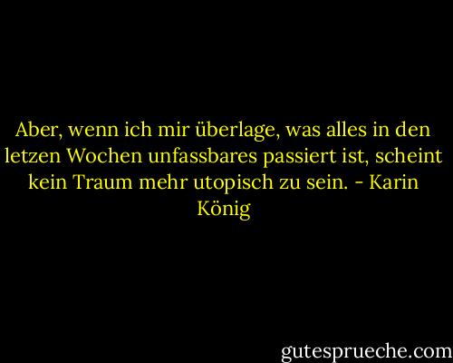 Aber, wenn ich mir überlage, was alles in den letzen Wochen unfassbares passiert ist, scheint kein Traum mehr utopisch zu sein. - Karin König