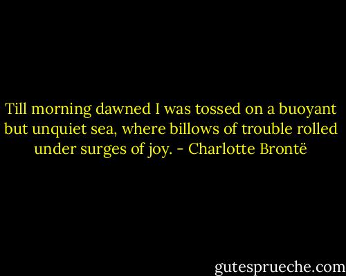 Till morning dawned I was tossed on a buoyant but unquiet sea, where billows of trouble rolled under surges of joy. - Charlotte Brontë