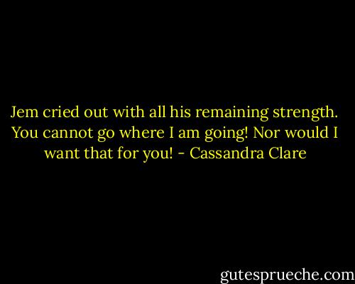 Jem cried out with all his remaining strength. You cannot go where I am going! Nor would I want that for you! - Cassandra Clare