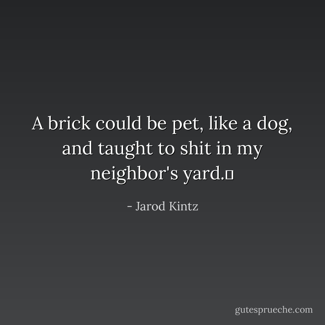 A brick could be pet, like a dog, and taught to shit in my neighbor's yard.  - Jarod Kintz
