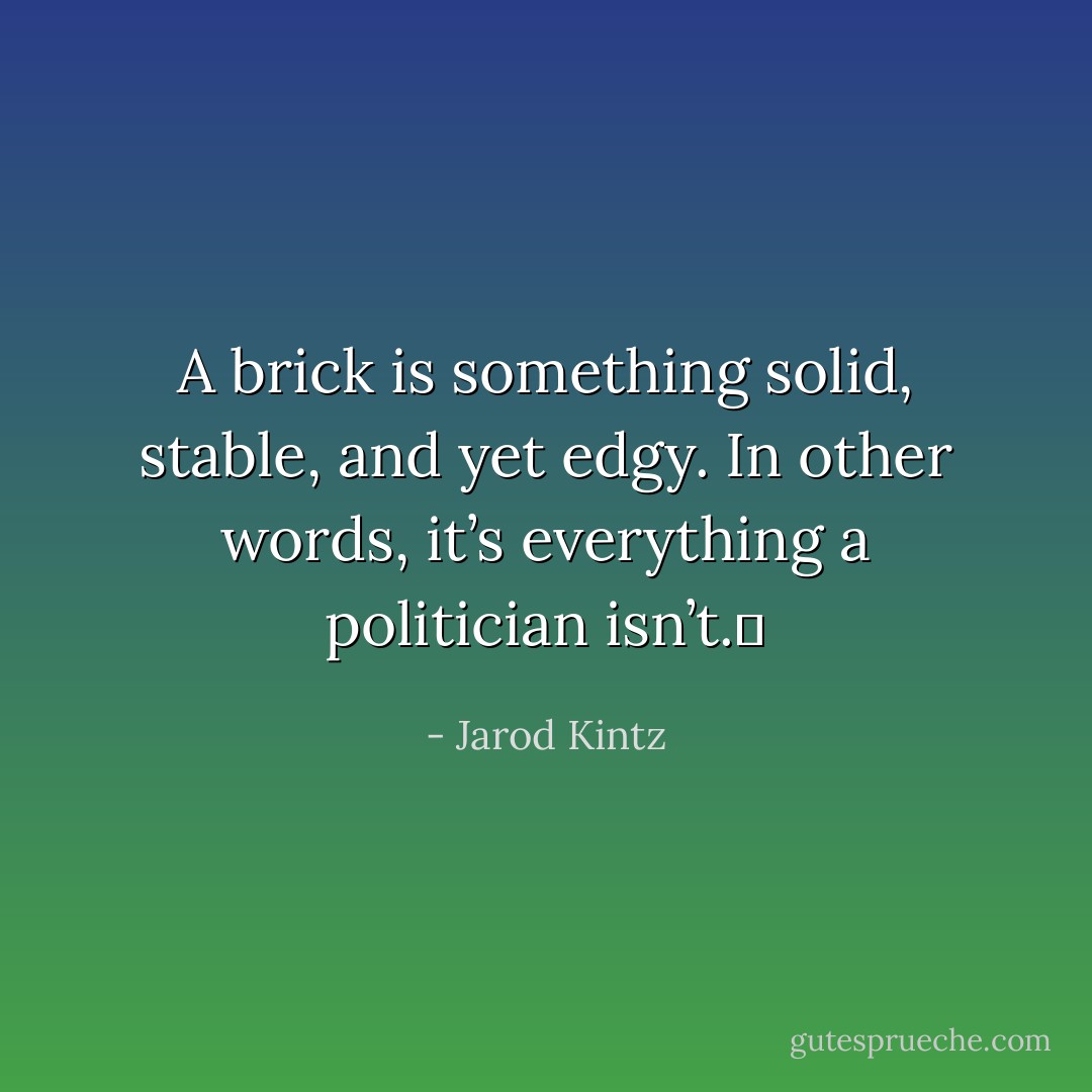 A brick is something solid, stable, and yet edgy. In other words, it’s everything a politician isn’t.  - Jarod Kintz