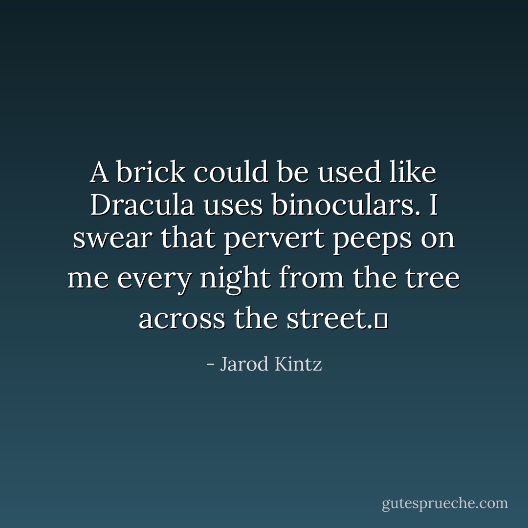 A brick could be used like Dracula uses binoculars. I swear that pervert peeps on me every night from the tree across the street.  - Jarod Kintz