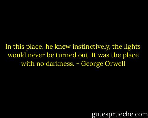 In this place, he knew instinctively, the lights would never be turned out. It was the place with no darkness. - George Orwell