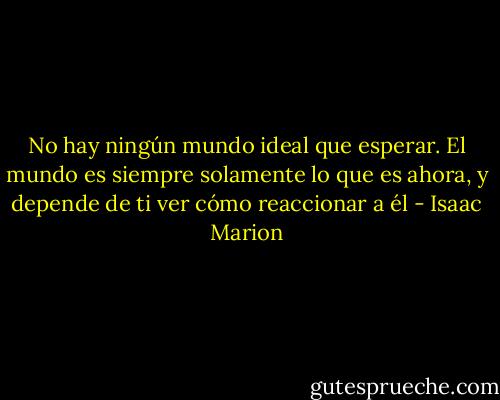 No hay ningún mundo ideal que esperar. El mundo es siempre solamente lo que es ahora, y depende de ti ver cómo reaccionar a él - Isaac Marion