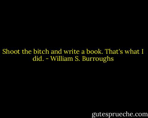 Shoot the bitch and write a book. That's what I did. - William S. Burroughs