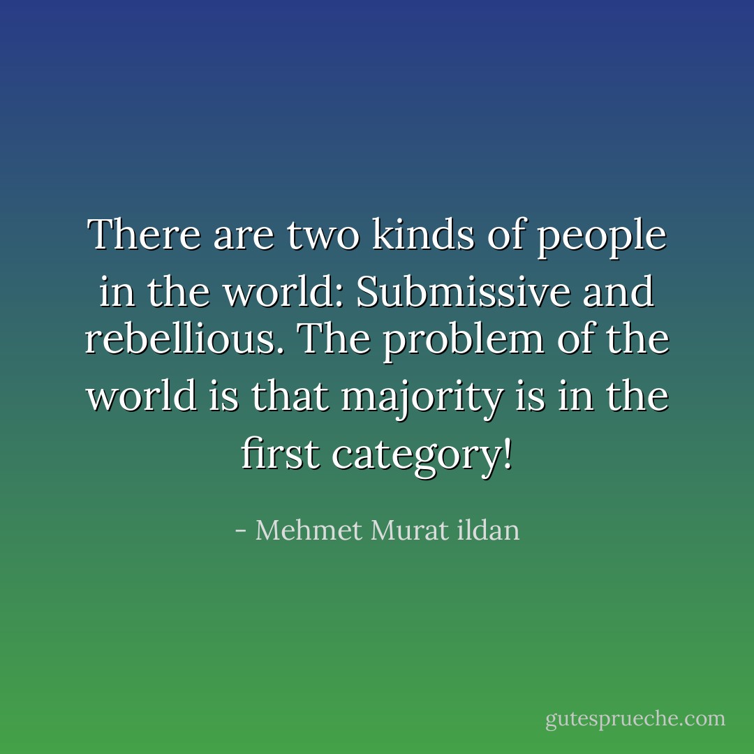 There are two kinds of people in the world: Submissive and rebellious. The problem of the world is that majority is in the first category! - Mehmet Murat ildan