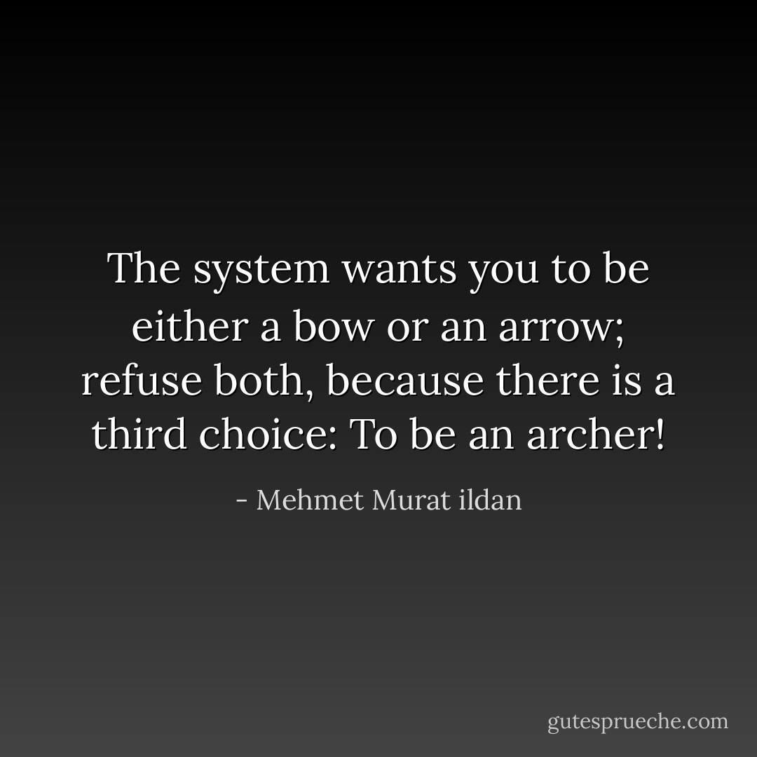The system wants you to be either a bow or an arrow; refuse both, because there is a third choice: To be an archer! - Mehmet Murat ildan