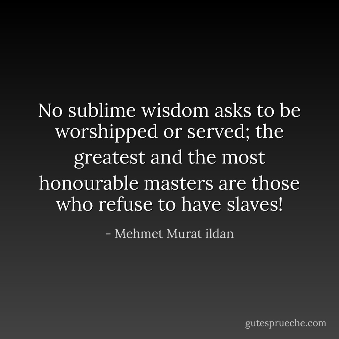 No sublime wisdom asks to be worshipped or served; the greatest and the most honourable masters are those who refuse to have slaves! - Mehmet Murat ildan